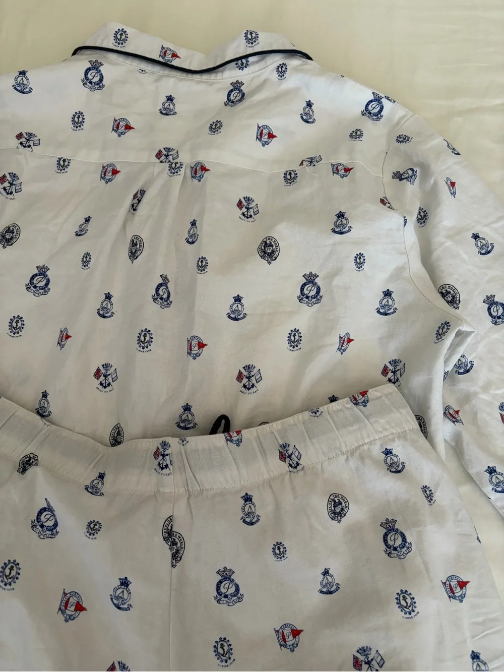 Petite Plume Women's Pajama Set with Navy Piping - Picture 7 of 7